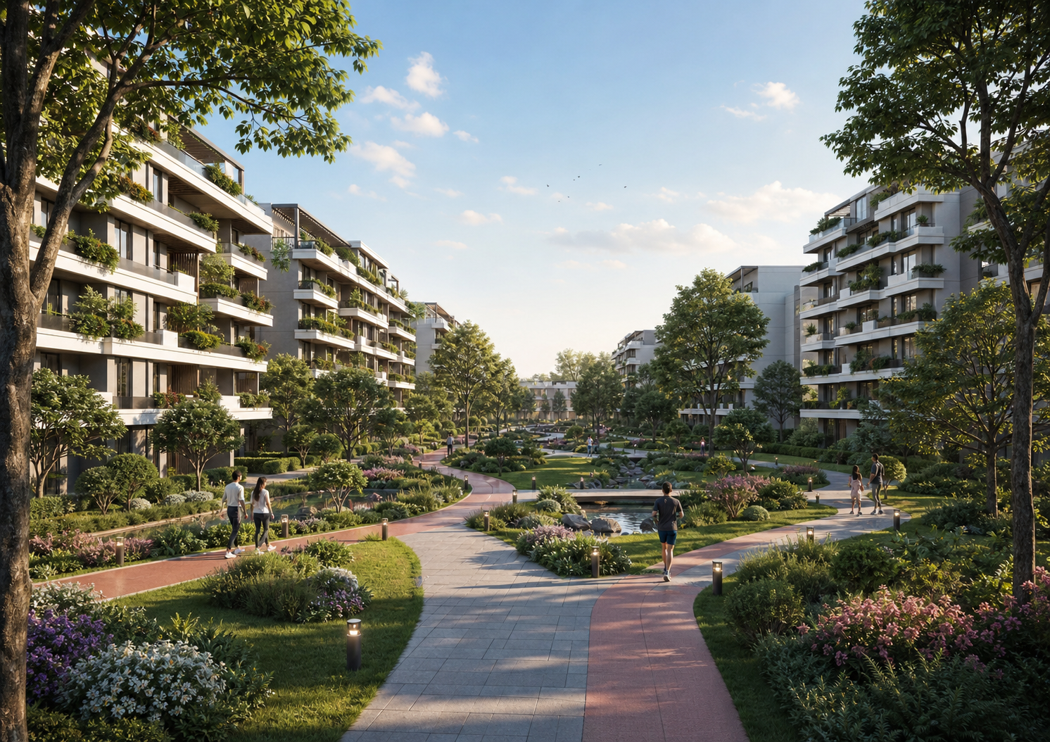 SkyView 3 landscaped pedestrian pathways and water features